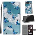 thumbnail image 1 of TECH CIRCLE for Google Pixel 8 Pro Wallet Case,Painted PU Leather Cover w/ Hand Wrist Fashionable Slim Shockproof Credit Card Holder Kickstand,for Google Pixel 8 Pro,White Cloud + Blue Butterfly, 1 of 10