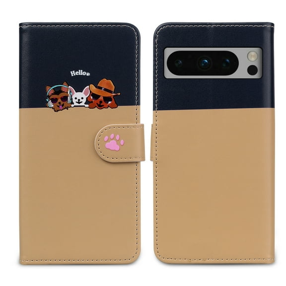 TECH CIRCLE for Google Pixel 8 Pro Wallet Case with Wrist Strap,Cute Animal Pattern PU Leather Magnetic Clasp Folio Flip Kickstand Credit Card Slots & Cash Pocket Shockproof Slim Phone Case, Khaki