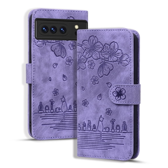 TECH CIRCLE For Google Pixel 8 Wallet Case,PU Leather Embossed Flower Folding Folio Case Cards Holder Anti-Scratch Shockproof Protective Bumper Cover For Google Google Pixel 8 6.17" 2023,Purple