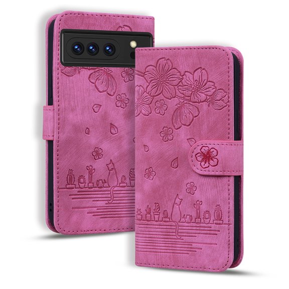 TECH CIRCLE For Google Pixel 8 Wallet Case,PU Leather Embossed Flower Folding Folio Case Cards Holder Anti-Scratch Shockproof Protective Bumper Cover For Google Google Pixel 8 6.17" 2023,Rose