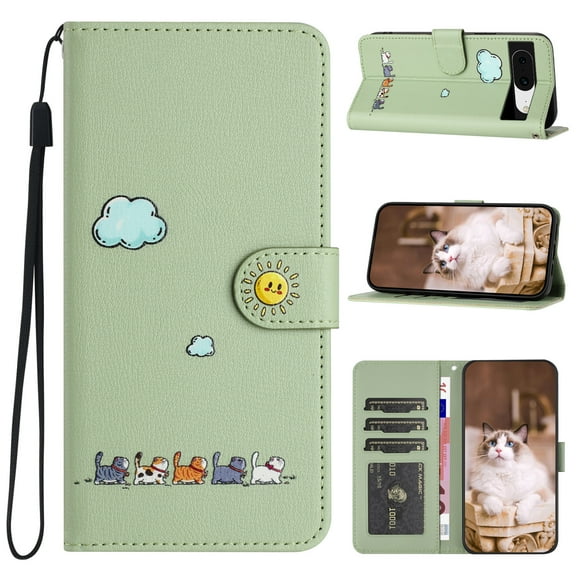 TECH CIRCLE for Google Pixel 8 Wallet Cover, Google Pixel 8 Wallet Case with Strap, PU Leather Shock Absorption Folio Flip Stand Card Slots Wallet Magnet Cover Case for Google Pixel 8,Green