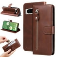 thumbnail image 1 of TECH CIRCLE for Google Pixel 8 Wallet Flip Case, 3 Credit Cards Slot Holder Case with Zipper Pocket, PU Leather Wallet Kickstand Soft TPU Inner Case Cover for Google Pixel 8 6.2" 2023, Brown, 1 of 12