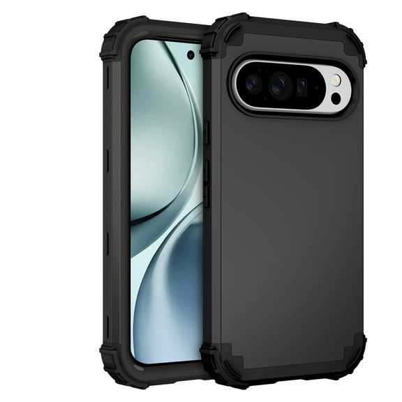 TECH CIRCLE for Google Pixel 9 / 9 Pro Rubber Armor Case,3 in 1 Shockproof Slim Hybrid Heavy Duty Protection Hard PC Cover Soft Silicone Rugged Full Body Bumper Cover for Men Women,Black
