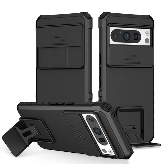 TECH CIRCLE for Google Pixel 9 Pro/Pixel 9 Case with Camera Lens Protection, Armour Silicone TPU Bumper Kickstand Shockproof Absorption Case for Google Pixel 9 Pro/Pixel 9 6.3" 2024,Black