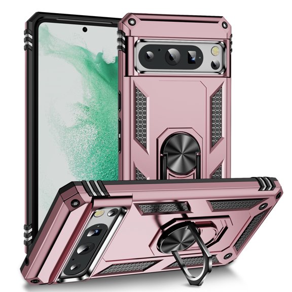 TECH CIRCLE for Google Pixel 9 Pro XL (6.8") Case with Built-in Rotating Ring Kickstand, Compatible with Magnetic Car Mount, Dual-Layer Protective Rugged Shockproof Phone Cover, Rosegold
