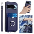 thumbnail image 1 of TECH CIRCLE for Google Pixel 9 Pro XL Case 6.8" (2024), PU Leather Phone Case with Credit Card Holder & Ring Holder Kickstand & Wrist Strap Lanyard, Slim Thin Lightweight Wallet Cover for Women, Blue, 1 of 7