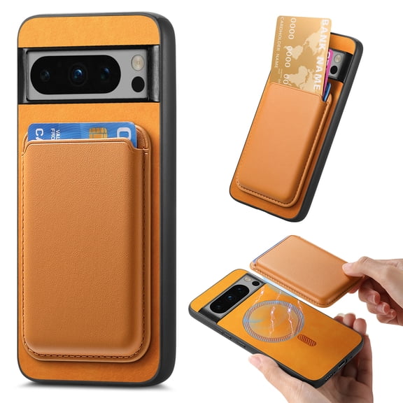 TECH CIRCLE for Google Pixel 9 Pro XL Case 6.8" 2024, PU Leather Phone Case with Removable Magnetic Card Holder Pocket, Compatible with MagSafe, Protective Slim Thin Lightweight Wallet Cover, Yellow