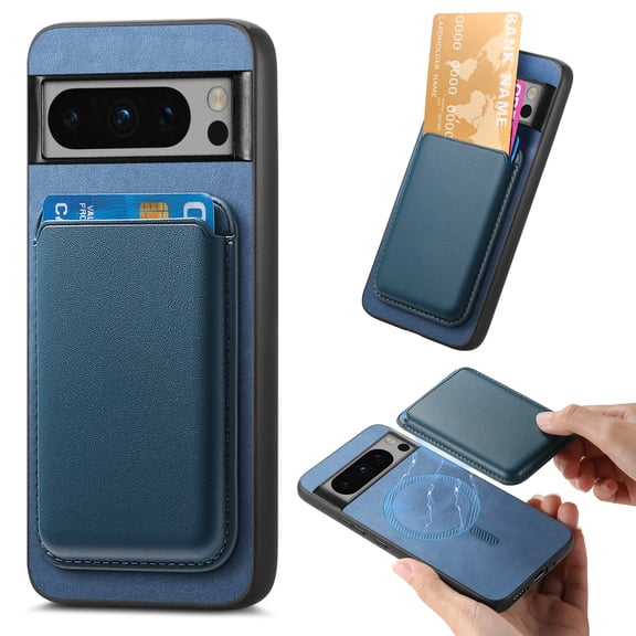 TECH CIRCLE for Google Pixel 9 Pro XL Case 6.8" (2024) - PU Leather Phone Case with Removable Magnetic Card Holder Pocket, Compatible with MagSafe, Protective Slim Thin Lightweight Wallet Cover, Blue