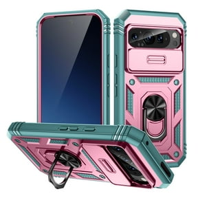 TECH CIRCLE for Google Pixel 9 Pro XL Case 6.8" 2024, Plastic Shell Durable TPU Phone Case with Rotated Magnetic Ring Kickstand & Slide Camera Cover, Shockproof Protective Sturdy Cover, Pink Green