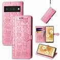 thumbnail image 1 of TECH CIRCLE for Google Pixel 9 Pro XL Case, Cat Dog Embossed Pattern Flip Wallet Case with Card Slots Cash Holder Magnetic Clasp Shockproof Kickstand Cover with Hand Strap,Pink, 1 of 10