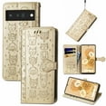 thumbnail image 1 of TECH CIRCLE for Google Pixel 9 Pro XL Case, Cat Dog Embossed Pattern Flip Wallet Case with Card Slots Cash Holder Magnetic Clasp Shockproof Kickstand Cover with Hand Strap,Gold, 1 of 8