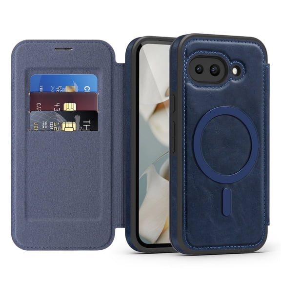 TECH CIRCLE For Google Pixel 9 Pro XL Flip Wallet Phone Case 6.8" 2024 with 3 Card Slots, RFID Blocking, Compatible with MagSafe, Magnetic Closure, PU Leather Protective Lightweight Cover, Blue