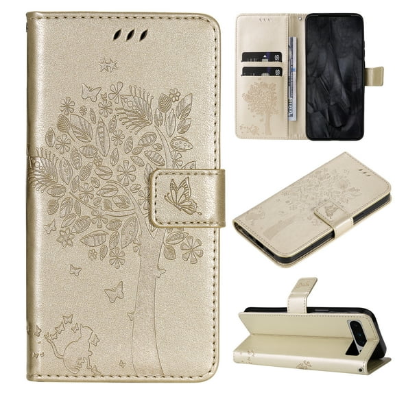 TECH CIRCLE for Google Pixel 9 Pro XL Wallet Case, Tree Embossed PU Leather Flip Folio Kickstand Card Holder Magnetic Wrist Strap Protective Case for Google Pixel 9 Pro XL 6.8" 2024,Gold