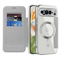 thumbnail image 1 of TECH CIRCLE for Google Pixel 9A 2025 Flip Wallet Case, Magnetic Clear Back, Compatible with MagSafe, 3 Card Slots, RFID Blocking, Camera Lens Protector, PU Leather Protective Cover, Gray, 1 of 8