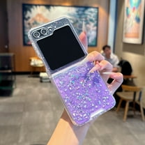 TECH CIRCLE Gradient Glitter Magnetic Phone Case for Samsung Galaxy Z Flip 5 (6.7"), Compatible with MagSafe Accessories, Shockproof Protective Cute Clear Cover for Women Girls, Purple