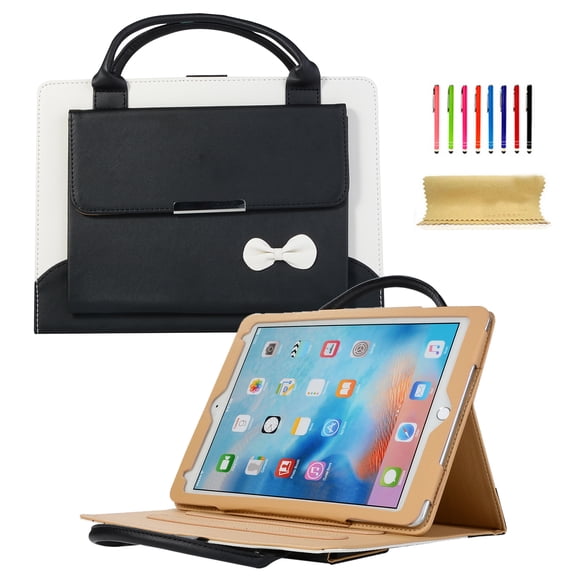 TECH CIRCLE for iPad Air/Pro 13" (M2/M3/M4/M5), iPad Pro 12.9" (6th/5th/4th/3rd Gen) Smart Folio Case with Handle, Pocket, Auto Sleep Wake, Stand, Handbag-Style PU Leather Cute Bow Cover, Black