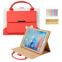 TECH CIRCLE for iPad Air/Pro 13" (M2/M3/M4/M5), iPad Pro 12.9" (6th/5th/4th/3rd Gen) Smart Folio Case with Handle, Pocket, Auto Sleep Wake, Stand, Handbag-Style PU Leather Cute Bow Cover, Red
