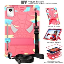 TECH CIRCLE Hard Case for Lenovo Tab M11 Tablet 11" 2024 (Model TB-330FU), Cool Spider Cartoon Cute Case with Folded Stand & Shoulder Strap, Sturdy Shockproof Rugged Cover for Kids Adult, Rainbow Red