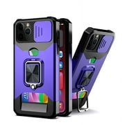 TECH CIRCLE Hard Phone Case for Samsung Galaxy A02s (6.5 Inch) - Sliding Cover for Camera, Silicone/Plastic Protective Composite Case, Drop Proof Rugged Cover with Kickstand /Card Holder (Purple)