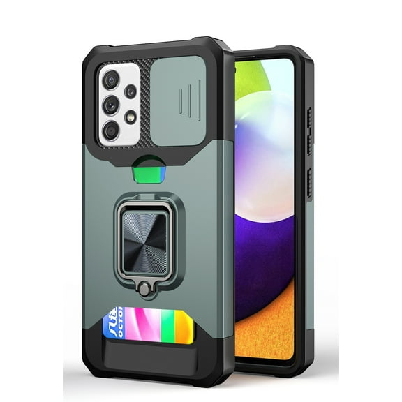 TECH CIRCLE Hard Phone Case for Samsung Galaxy S21 (6.2 Inch) - Sliding Cover for Camera, Silicone/Plastic Protective Composite Case, Drop Proof Rugged Cover with Kickstand /Card Holder (Green)