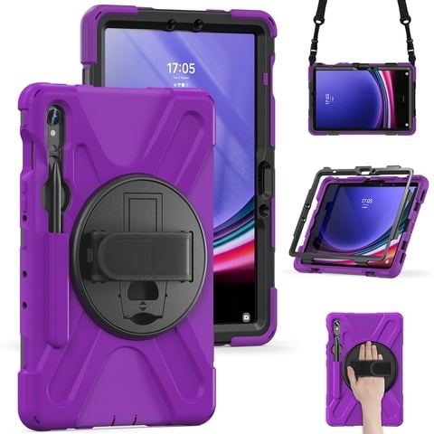 TECH CIRCLE Heavy Duty Case for Samsung Galaxy Tab S9 FE/S9 11.0 Inch 2023, Military Grade Shockproof Rugged Cover with 360? Rotatable Kickstand/Hand Strap, Shoulder Strap, S Pen Holder Case,Purple