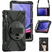 TECH CIRCLE Heavy Duty Case for Samsung Galaxy Tab S9 FE/S9 11.0 Inch 2023, Military Grade Shockproof Rugged Cover with 360? Rotatable Kickstand/Hand Strap, Shoulder Strap, S Pen Holder Case, Black