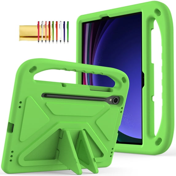 TECH CIRCLE Kids Case for Galaxy Tab S9 FE 5G 10.9" & Galaxy Tab S9/S8/S7 11" Tablet Case with S Pen Holder, Light Weight Shockproof Rugged Protective Handle Stand Kids Friendly EVA Foam Case,Green