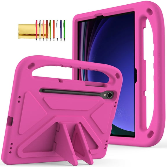 TECH CIRCLE Kids Case for Galaxy Tab S9 FE Plus/S9 Plus/S8 Plus/S7 FE/S7 Plus 5G Case 12.4", Lightweight Shockproof Rugged Protective Handle Stand Kids Friendly EVA Case with S Pen Holder,Rose