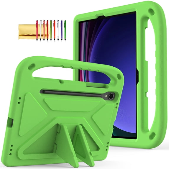 TECH CIRCLE Kids Case for Galaxy Tab S9 FE Plus/S9 Plus/S8 Plus/S7 FE/S7 Plus 5G Case 12.4", Lightweight Shockproof Rugged Protective Handle Stand Kids Friendly EVA Case with S Pen Holder,Green