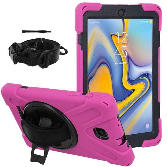 TECH CIRCLE Kids Case for Samsung Galaxy Tab A 8.0 (SM-T387) Tablet 2018 - Heavy Duty Portective Rugged Hard Case with [Kickstand & Shoulder/Hand Straps] Portable Sturdy Child Friendlys Cover, Rose