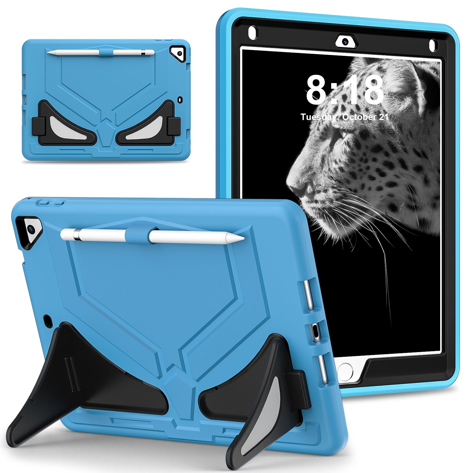 TECH CIRCLE Kids Case for iPad 9.7 2018/2017/iPad Air 2/Pro 9.7 with Pencil Holder,Shockproof Portable Handle Stand Protective Kids Case for iPad 9.7 Inch 6th Gen/5th Gen/Air 2/Pro 9.7",Light Blue