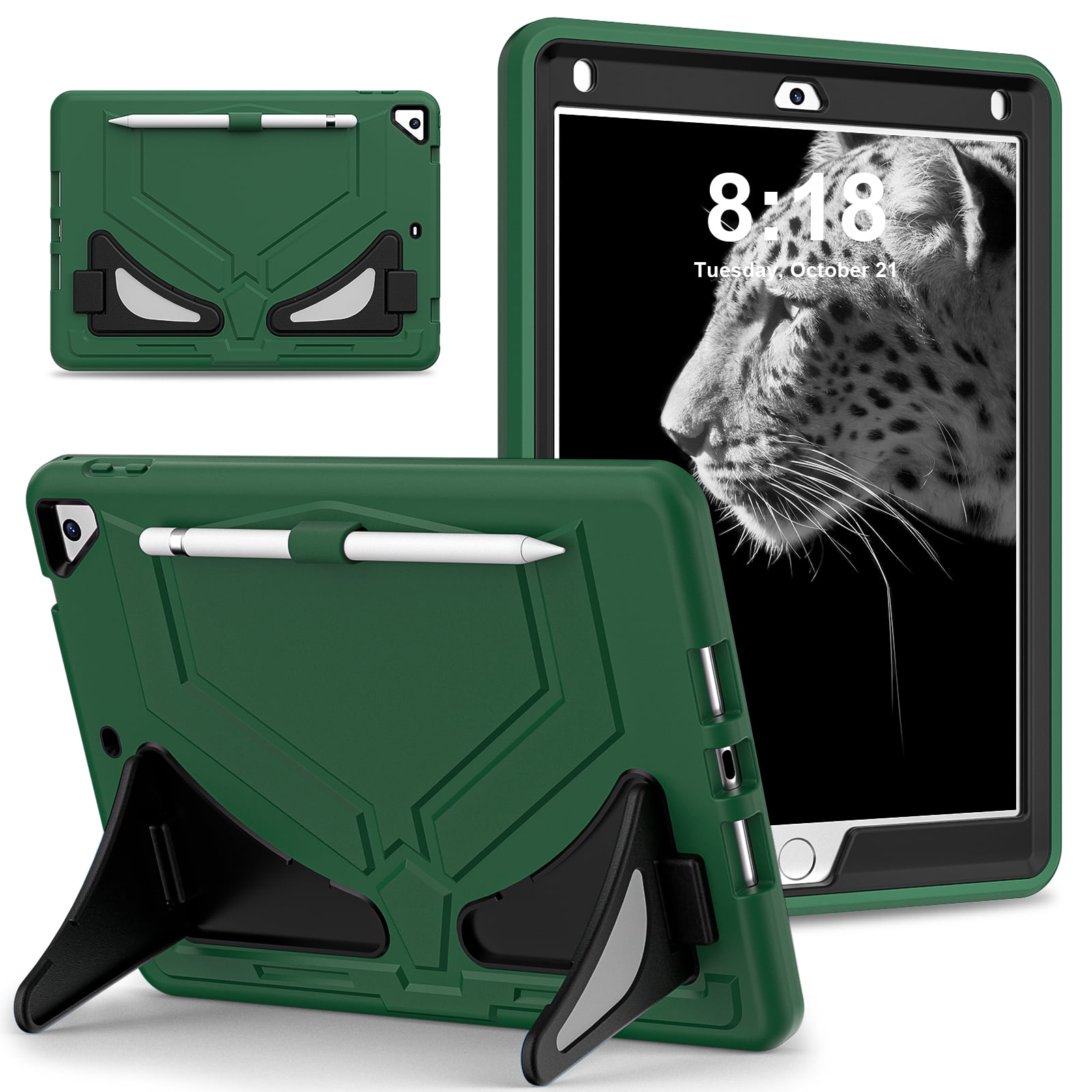 TECH CIRCLE Kids Case for iPad 9.7 2018/2017/iPad Air 2/Pro 9.7 with Pencil Holder,Shockproof Portable Handle Stand Protective Kids Case for iPad 9.7 Inch 6th Gen/5th Gen/Air 2/Pro 9.7",Green