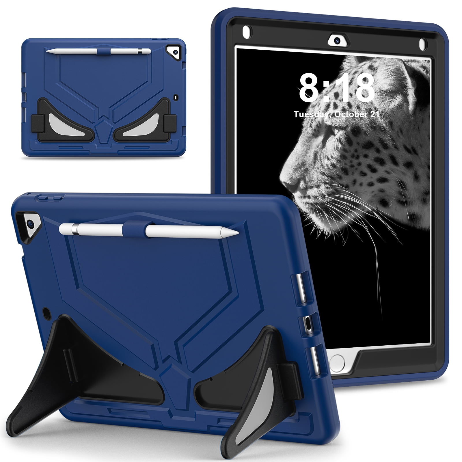 TECH CIRCLE Kids Case for iPad 9.7 2018/2017/iPad Air 2/Pro 9.7 with Pencil Holder,Shockproof Portable Handle Stand Protective Kids Case for iPad 9.7 Inch 6th Gen/5th Gen/Air 2/Pro 9.7",Navy Blue
