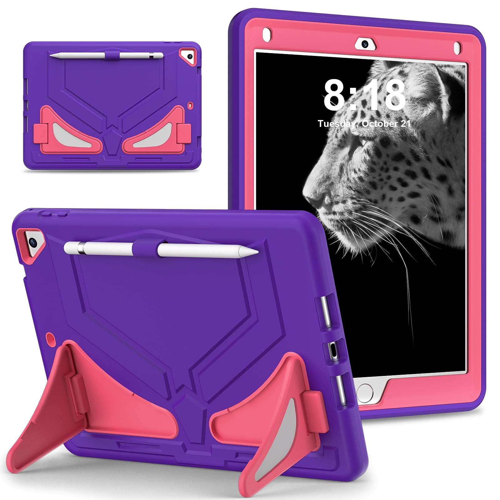 TECH CIRCLE Kids Case for iPad 9.7 2018/2017/iPad Air 2/Pro 9.7 with Pencil Holder,Shockproof Portable Handle Stand Protective Kids Case for iPad 9.7 Inch 6th Gen/5th Gen/Air 2/Pro 9.7",Purple/Rose