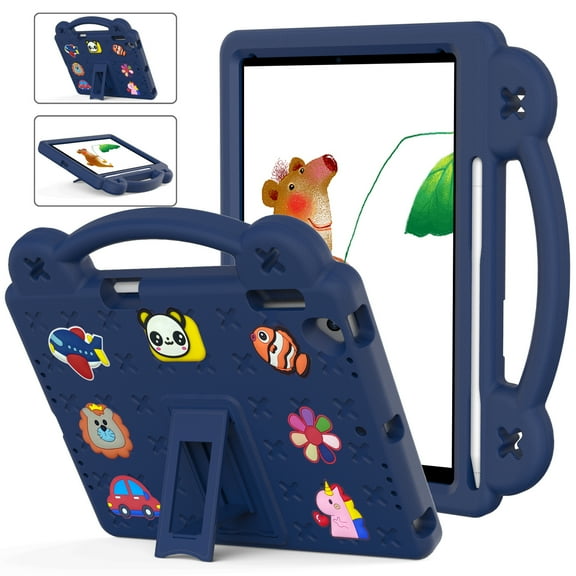 TECH CIRCLE Kids Case for iPad 9.7 Inch 6th/5th Gen 2018/2017 & iPad Air 2/1 & iPad Pro 9.7,Panda Shockproof Rugged Lightweight Pencil Holder Convertible Handles Stand Kids Friendly Case,Navyblue