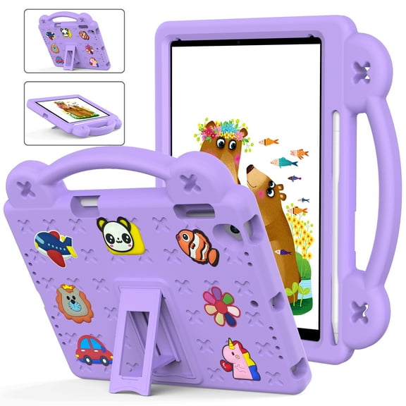 TECH CIRCLE Kids Case for iPad 9.7 Inch 6th/5th Gen 2018/2017 & iPad Air 2/1 & iPad Pro 9.7,Panda Shockproof Rugged Lightweight Pencil Holder Convertible Handles Stand Kids Friendly Case,Lightpurple