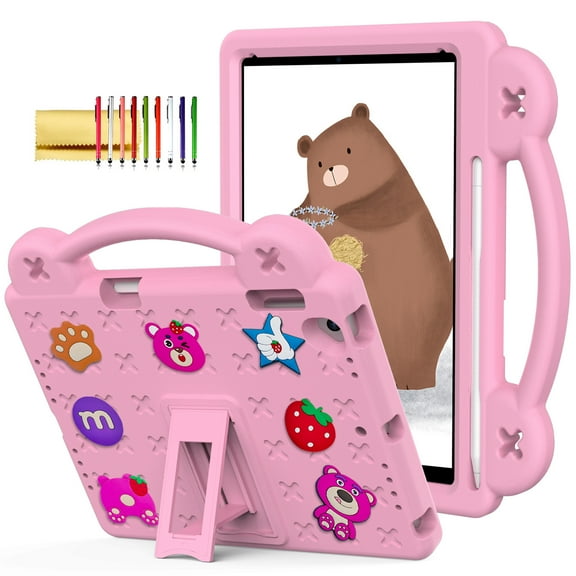 TECH CIRCLE Kids Case for iPad 9.7 Inch 6th/5th Gen 2018/2017 & iPad Air 2/1 & iPad Pro 9.7,Panda Shockproof Rugged Lightweight Pencil Holder Convertible Handles Stand Kids Friendly Case,Pink