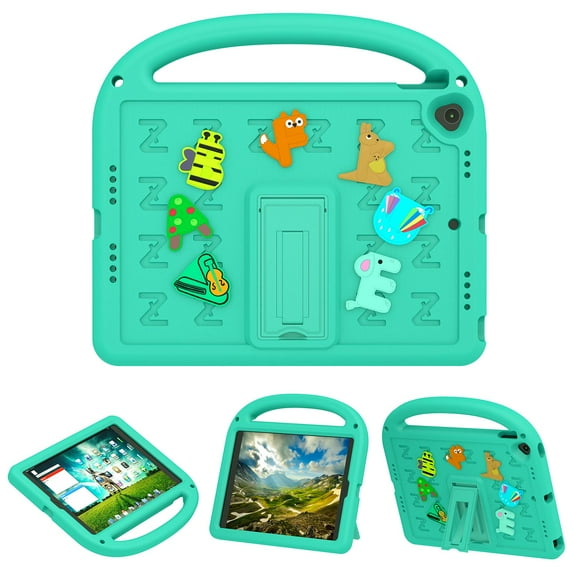 TECH CIRCLE Kids Case for iPad 9th/8th/7th Generation Case 10.2", Cute Cartoon Case with Kickstand & Handle & Pencil Holder & Shoulder Strap, Shock-absorbing Protective Lightweight Cover, Green
