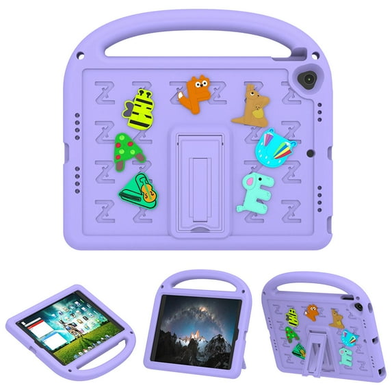 TECH CIRCLE Kids Case for iPad 9th/8th/7th Generation Case 10.2", Cute Cartoon Case with Kickstand & Handle & Pencil Holder & Shoulder Strap, Shock-absorbing Protective Lightweight Cover, Purple