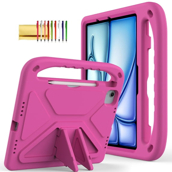 TECH CIRCLE Kids Case for iPad Air 11 Inch 2024,iPad Pro 11 inch 2024 Case with Pencil Holder, Shockproof Rugged Protective Handle Stand Kids EVA Foam Case for iPad Air 11"/iPad Pro 11" 2024,Rose