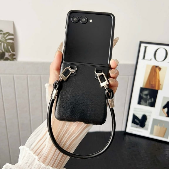 TECH CIRCLE Lanyard Phone Case for Motorala Razr 60 Ultra (2025 Release) 7", PU Leather Protective Case with Wrist Strap, Lightweight Slim Cover, Anti-Scratch, Shock-Absorbent, Travel-Friendly, Black