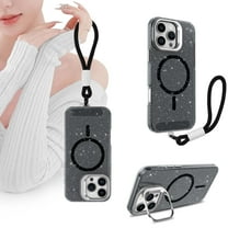 TECH CIRCLE Lanyard Phone Case for iPhone 13 Pro Max, Cute Spots Transparent Back Magnetic Case with Wrist Strap, Kickstand, Compatible with MagSafe Accessories, Protective Slim Clear Cover, Black