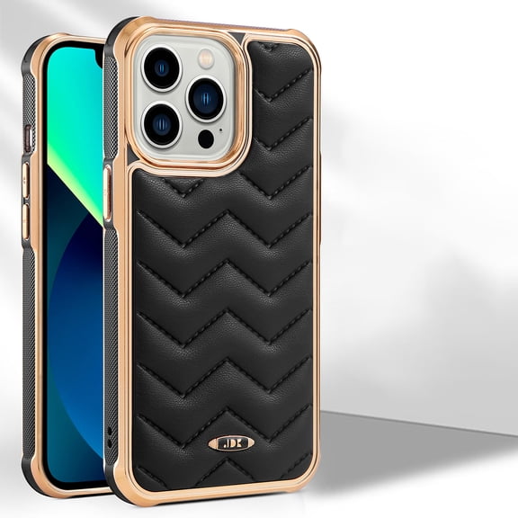 TECH CIRCLE Leather Back Panel Case for iPhone 13 Pro Max 6.7 Inch, Ultra Slim Anti-Slip Plating Frame Camera Protection Scratch Resistant Drop Resistant Case Cover, Black