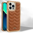 thumbnail image 1 of TECH CIRCLE Leather Back Panel Case for iPhone 13 Pro Max 6.7 Inch, Ultra Slim Anti-Slip Plating Frame Camera Protection Scratch Resistant Drop Resistant Case Cover, Brown, 1 of 6