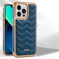 thumbnail image 1 of TECH CIRCLE Leather Back Panel Case for iPhone 13 Pro Max 6.7 Inch, Ultra Slim Anti-Slip Plating Frame Camera Protection Scratch Resistant Drop Resistant Case Cover, Blue, 1 of 6
