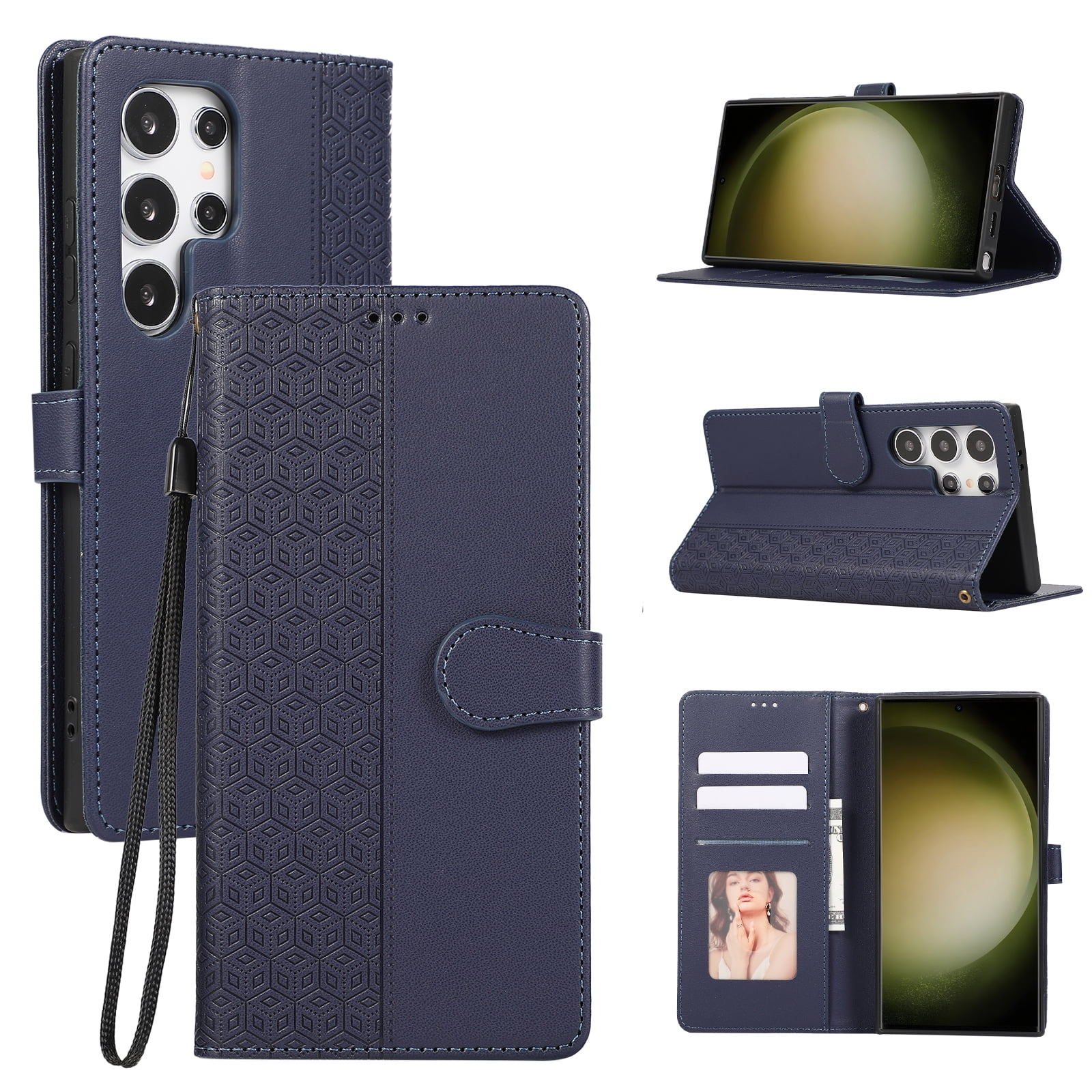 TECH CIRCLE Leather Case for Samsung Galaxy S22 (6.1") 2022 - Lightweight Folio Functional Phone Case with Stand/Card Slots/Wrist Strap, Protective Slim Cover, Blue