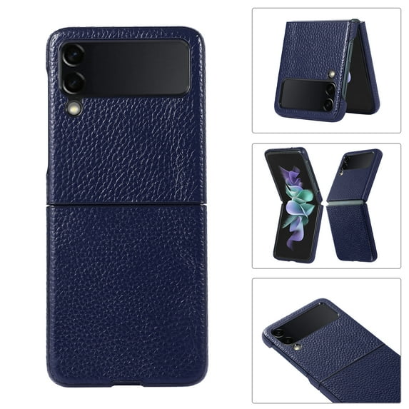 TECH CIRCLE Leather Case for Samsung Galaxy Z Flip 3 Lichee Pattern Non-Slip Design Slim Thin Shockproof Case For Samsung Galaxy Z Flip 3,Blue