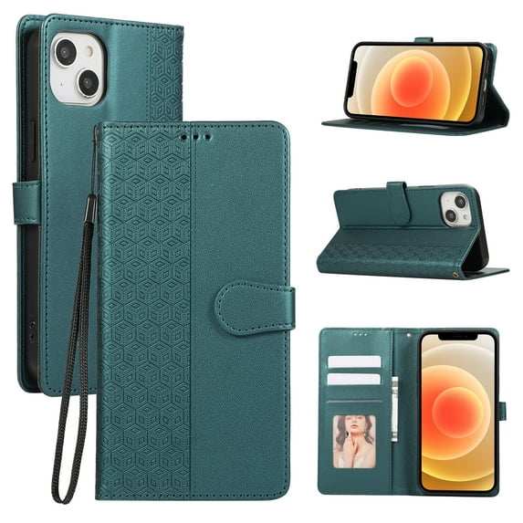 TECH CIRCLE Leather Case for iPhone 12 Pro Max (6.7") 2020 - Lightweight Folio Functional Phone Case with Stand/Card Slots/Wrist Strap, Protective Slim Cover, Green