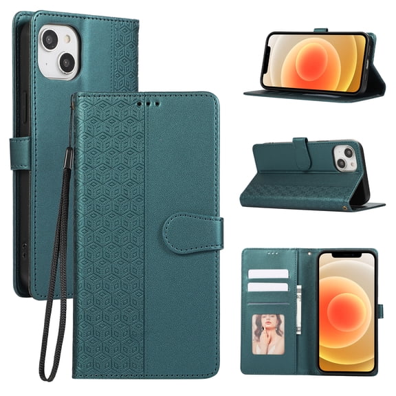 TECH CIRCLE Leather Case for iPhone 13 Pro Max (6.7") 2021 - Lightweight Folio Functional Phone Case with Stand/Card Slots/Wrist Strap, Protective Slim Cover, Green