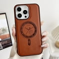 thumbnail image 1 of TECH CIRCLE Leather Case for iPhone 14 Plus (6.7") 2022 - Premium PU Leather/Silicone Case [Compatible with Magsafe] [Cute Clock Design] Protective Lightweight Back Cover Phone Case, Brown, 1 of 4